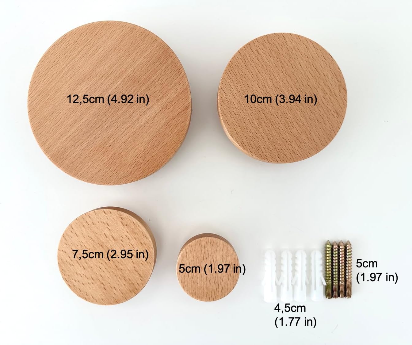 Bubble Coat Hooks Wood Round Wall Hook Wooden Wall Mounted Hangers Clothes Scarf / Beech / Set of 4