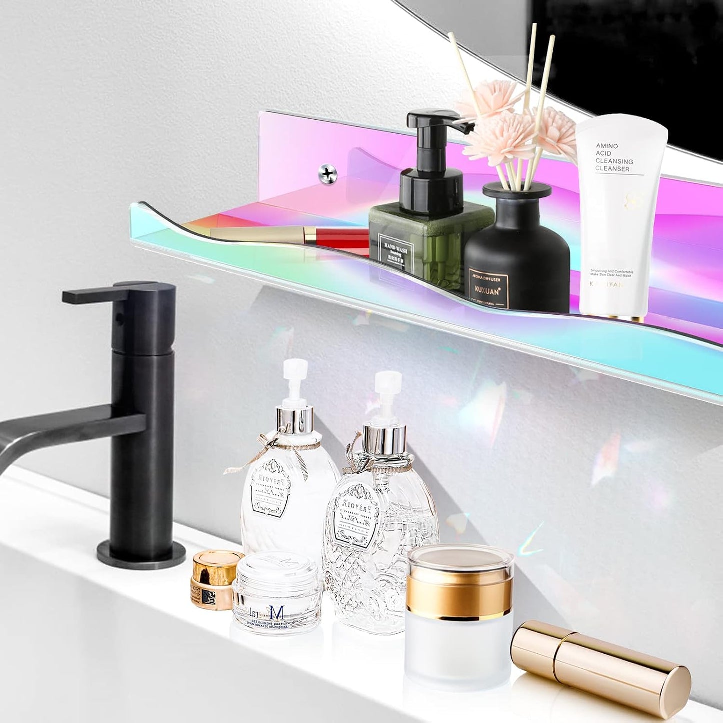 DILIBRA 6 Packs Iridescent Clear Acrylic Floating Shelves, 15.7 Inch Large | Set up for Funko Pop Display Case Picture