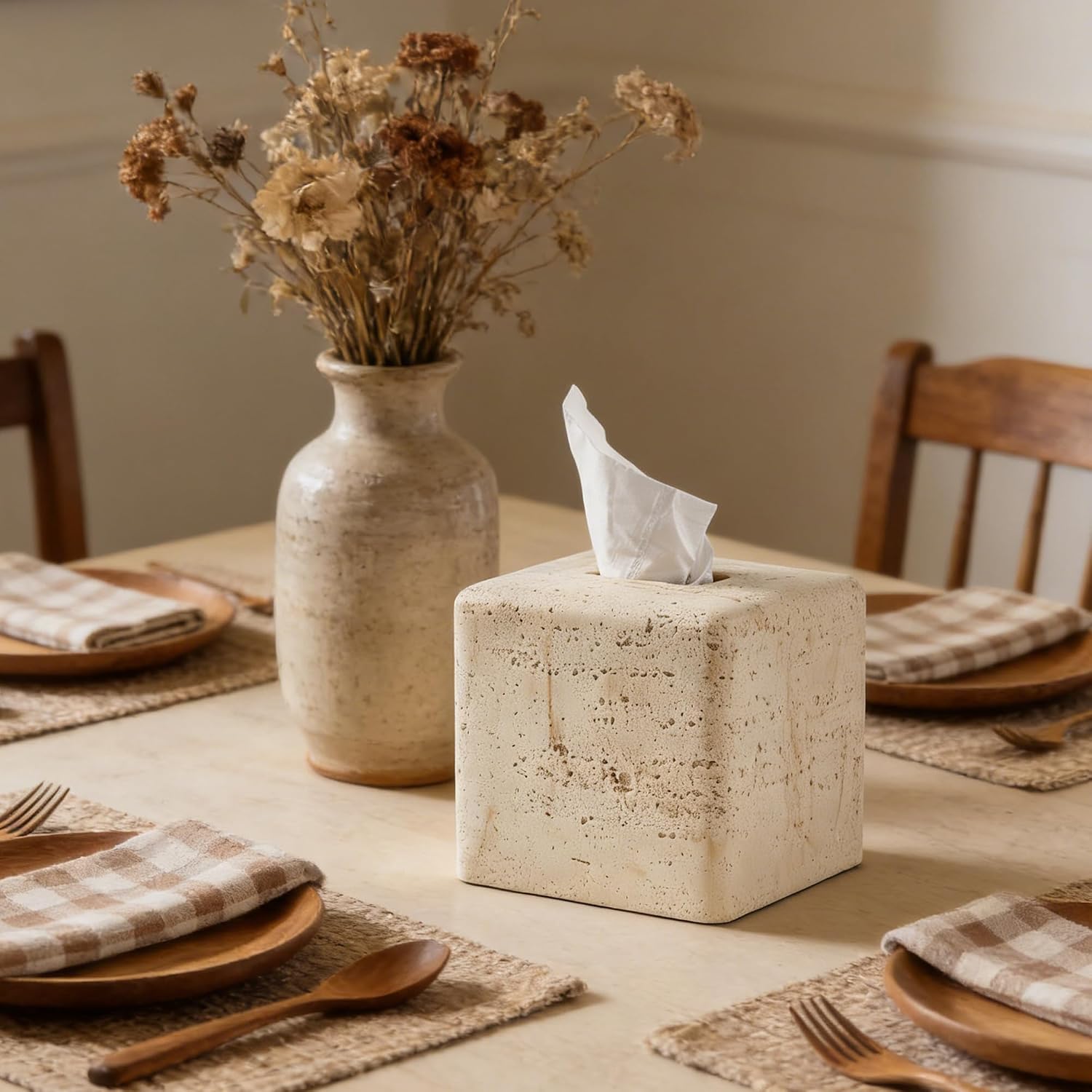 Resin Heavy Tissue Box Holder / Yellow Stone