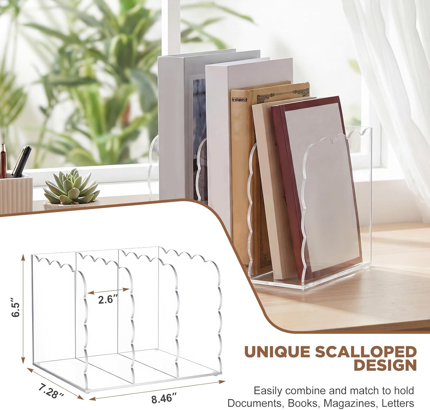 Scalloped Acrylic Magazine File Holder / Clear / Set of 2