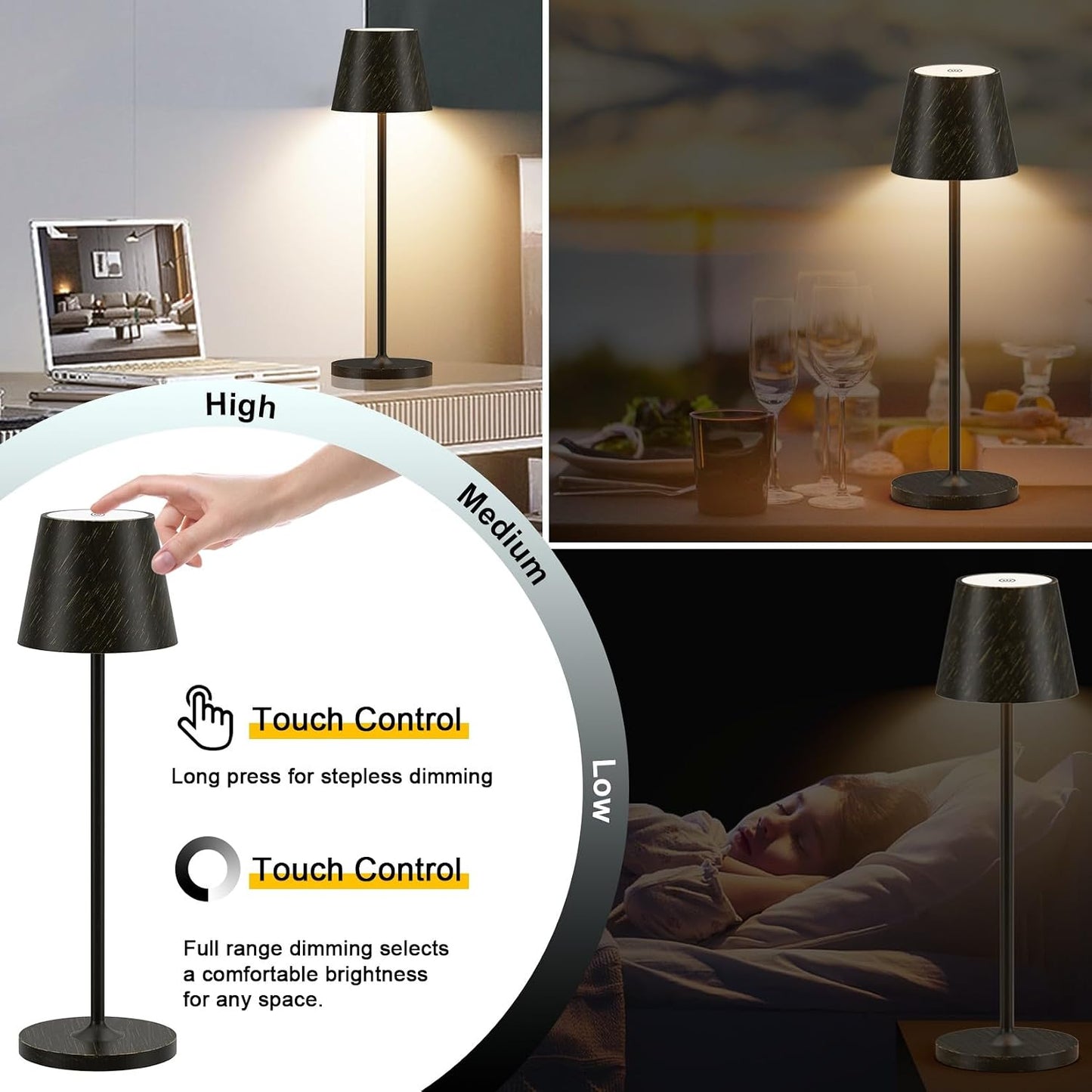 Ralaby IP54 Cordless Table Lamps Portable Rechargeable Battery Operated Lamp Aluminum Dimmable Indoor/Outdoor Cordless