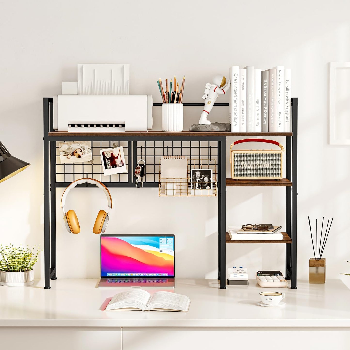 Snughome Desk Shelf, 38.6" Desktop Organizer Shelf, Desk Hutch for Computer Monitor, 4 Tier Desk Display Rack with