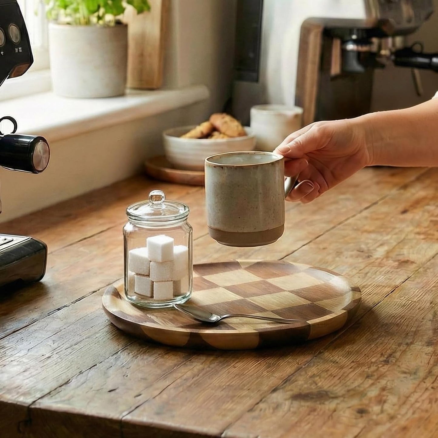 Round Wooden Serving Trays Decorative Candle Plate Holder / 8 Inch / Set of 8
