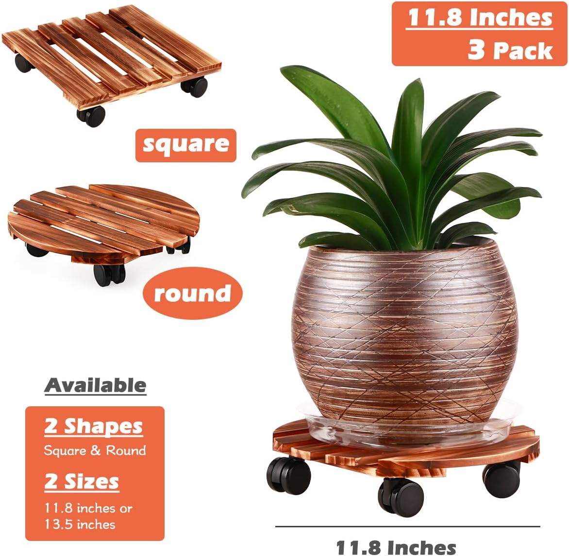 5 Pack Plant Caddy with Wheels Heavy Duty 11.8 Inch Wooden Plant Stand with Wheels Plant dolly Rolling Plant Stand