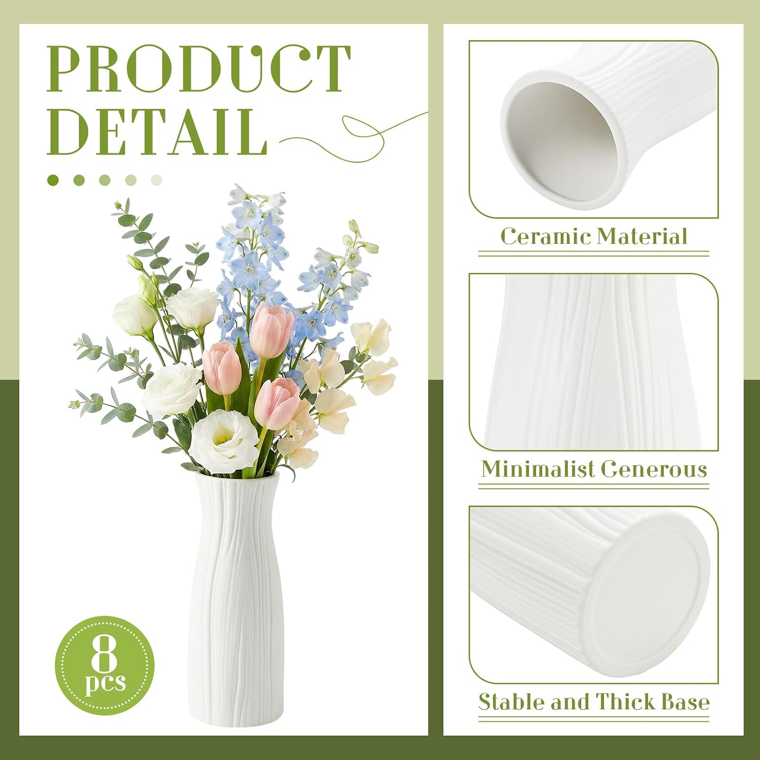 Ceramic Bud Vase / Trendy / White / Set of 8