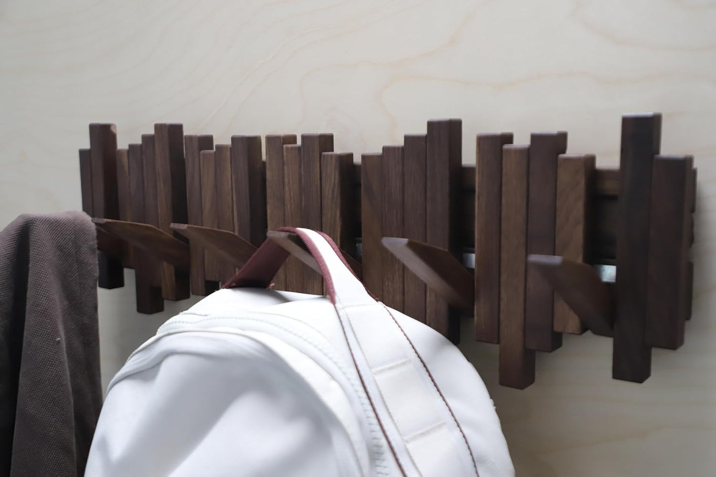 Hardwood Piano Coat Rack| Flip Down Wall Hook Rack 6 Hooks|Heavy Duty Coat Hooks.Made of Acacia Wood (Wood Wax Oil Dyed