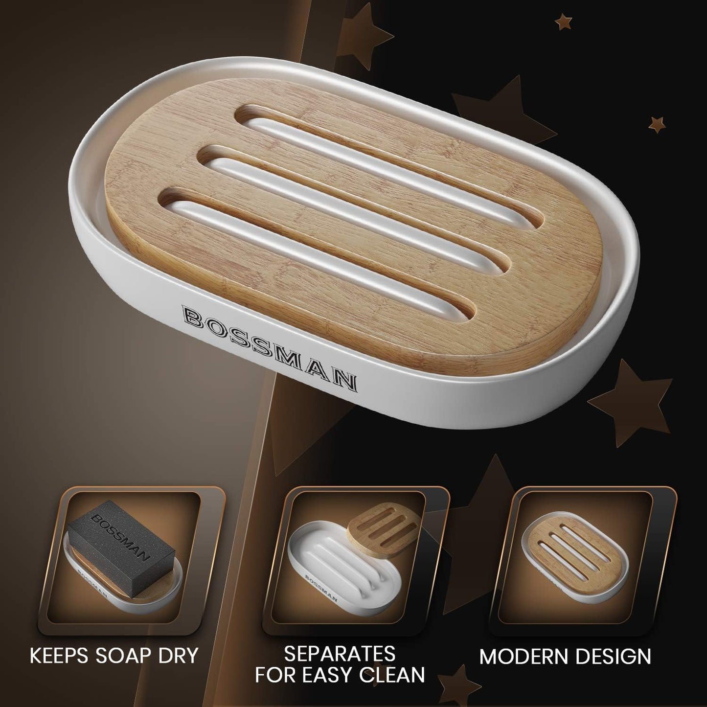 Removable Natural Bamboo Soap Tray / White