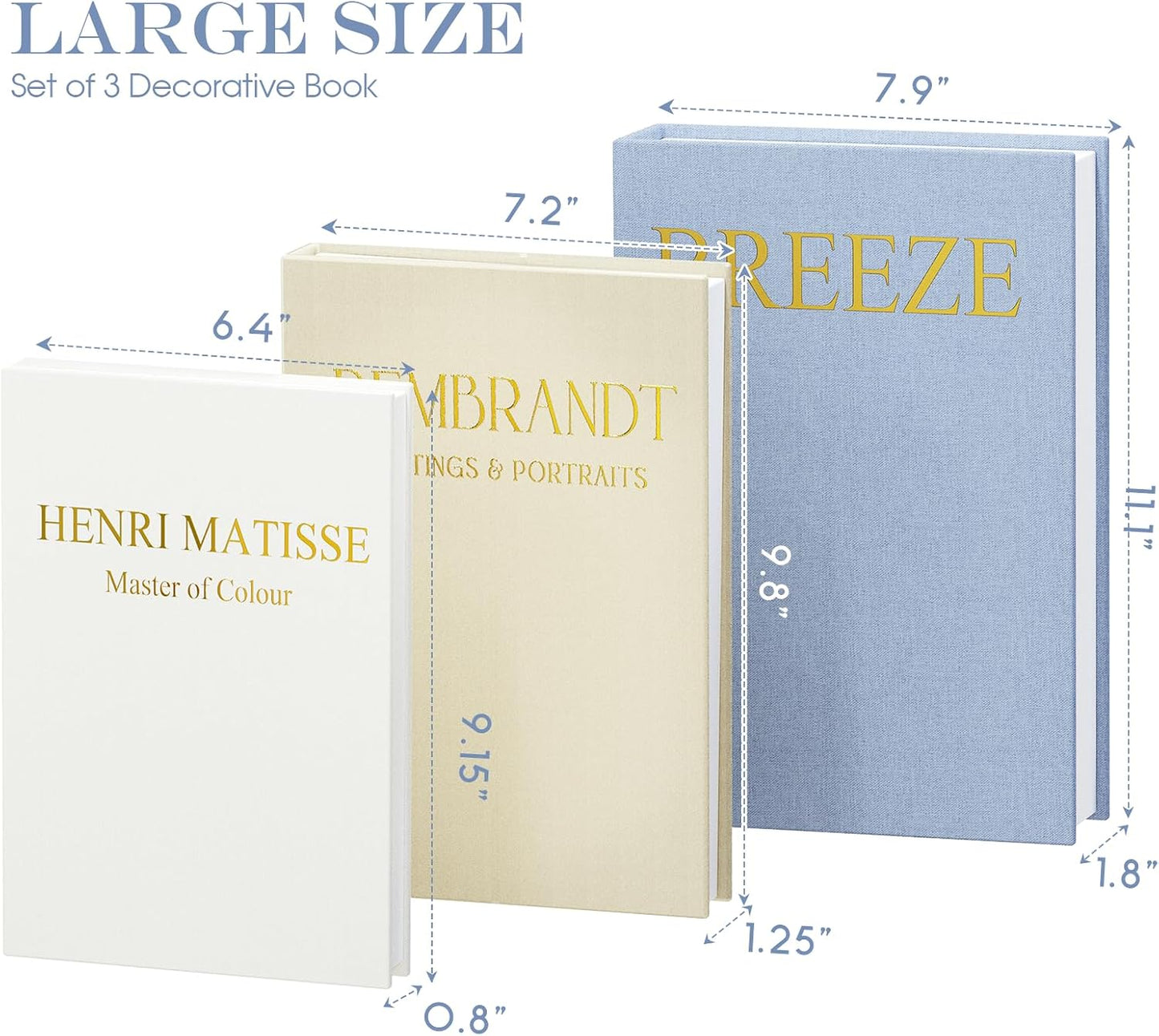 Linen Faux Books / Blue / Beige / White / Set of 3