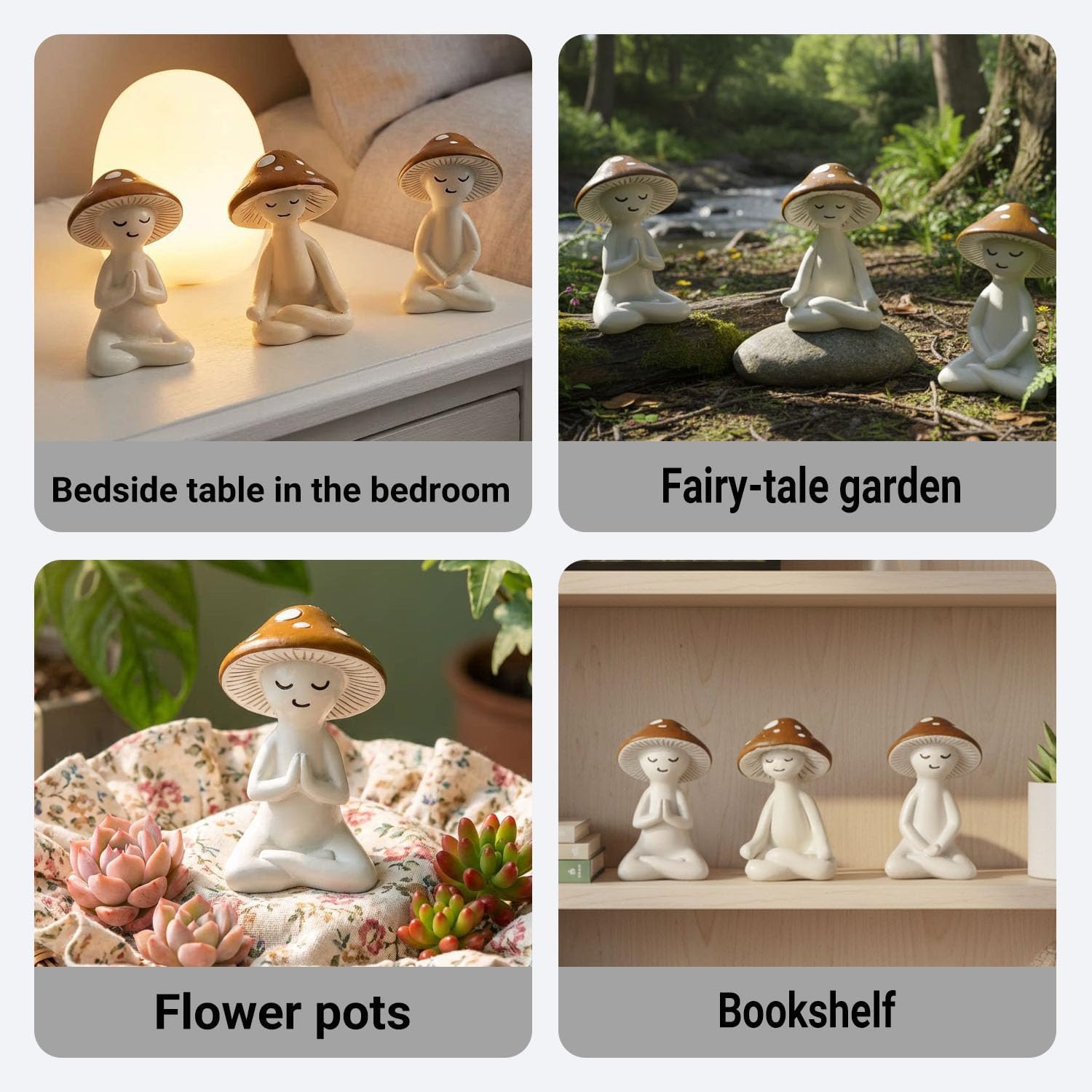 3-Piece Meditation Mushroom Figurine