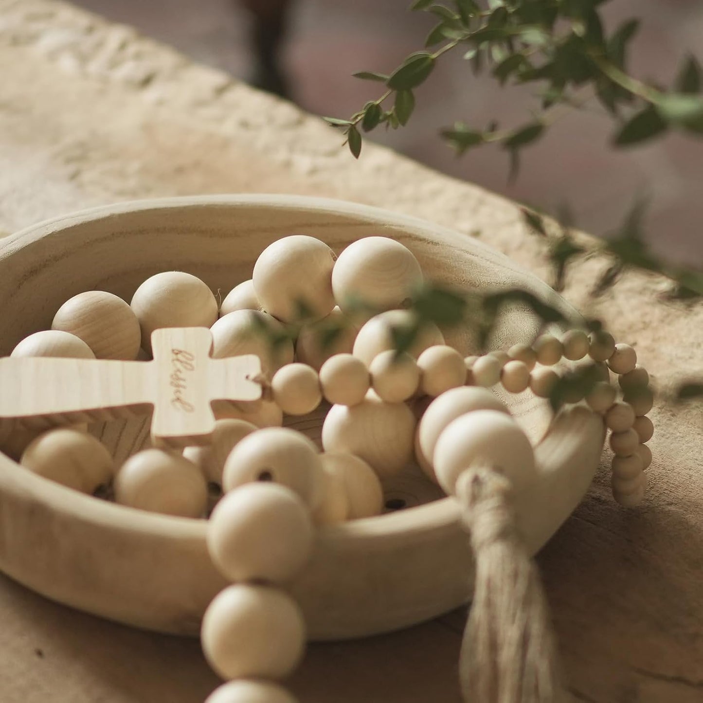 Wooden Beads Garland / 50 Inches / Nature Beige