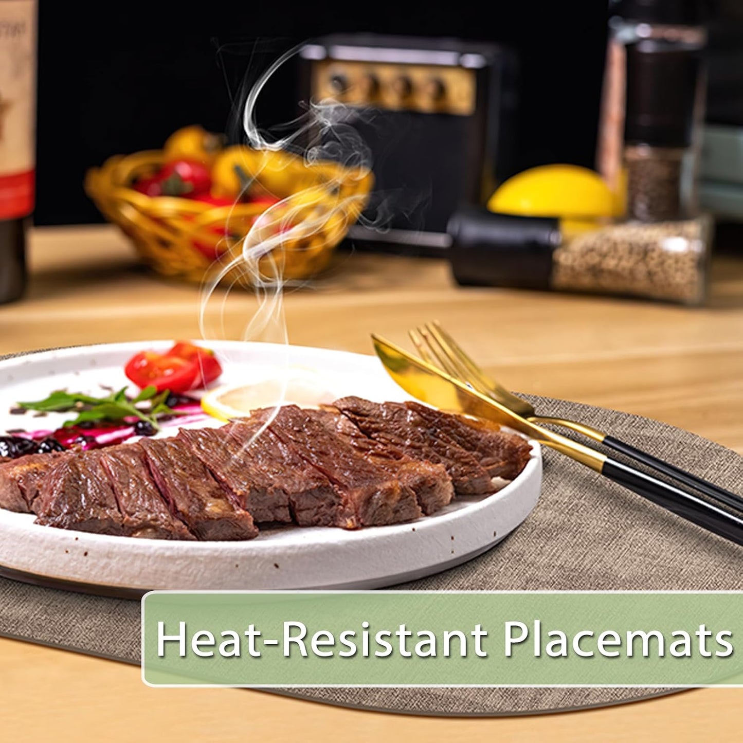Placemats Set of 6 Non Slip, Heat Resistant Oval Faux Leather Place mats Double Layer, Waterproof Table Mats Easy to