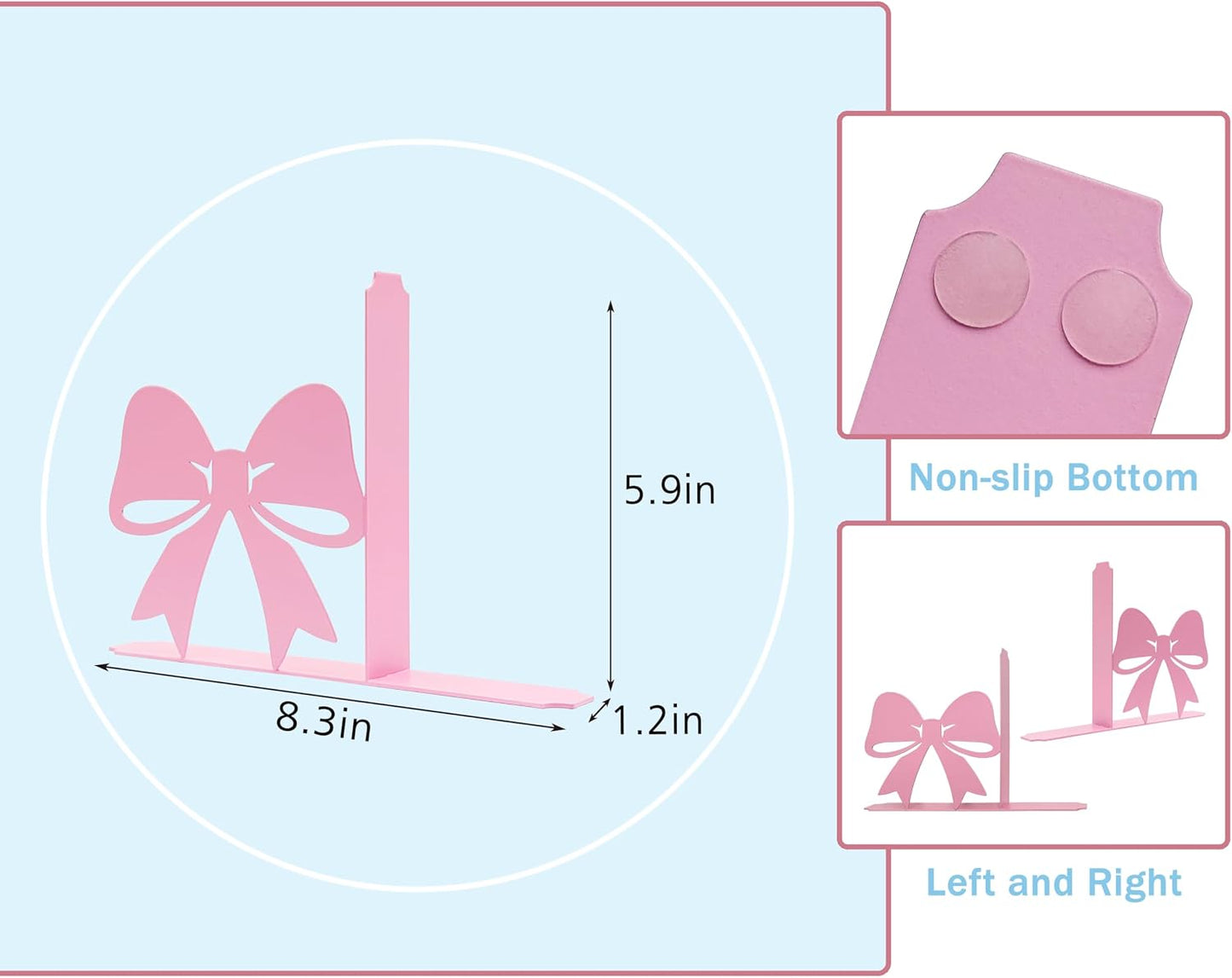 Bow Decor Metal Bookends / Pink