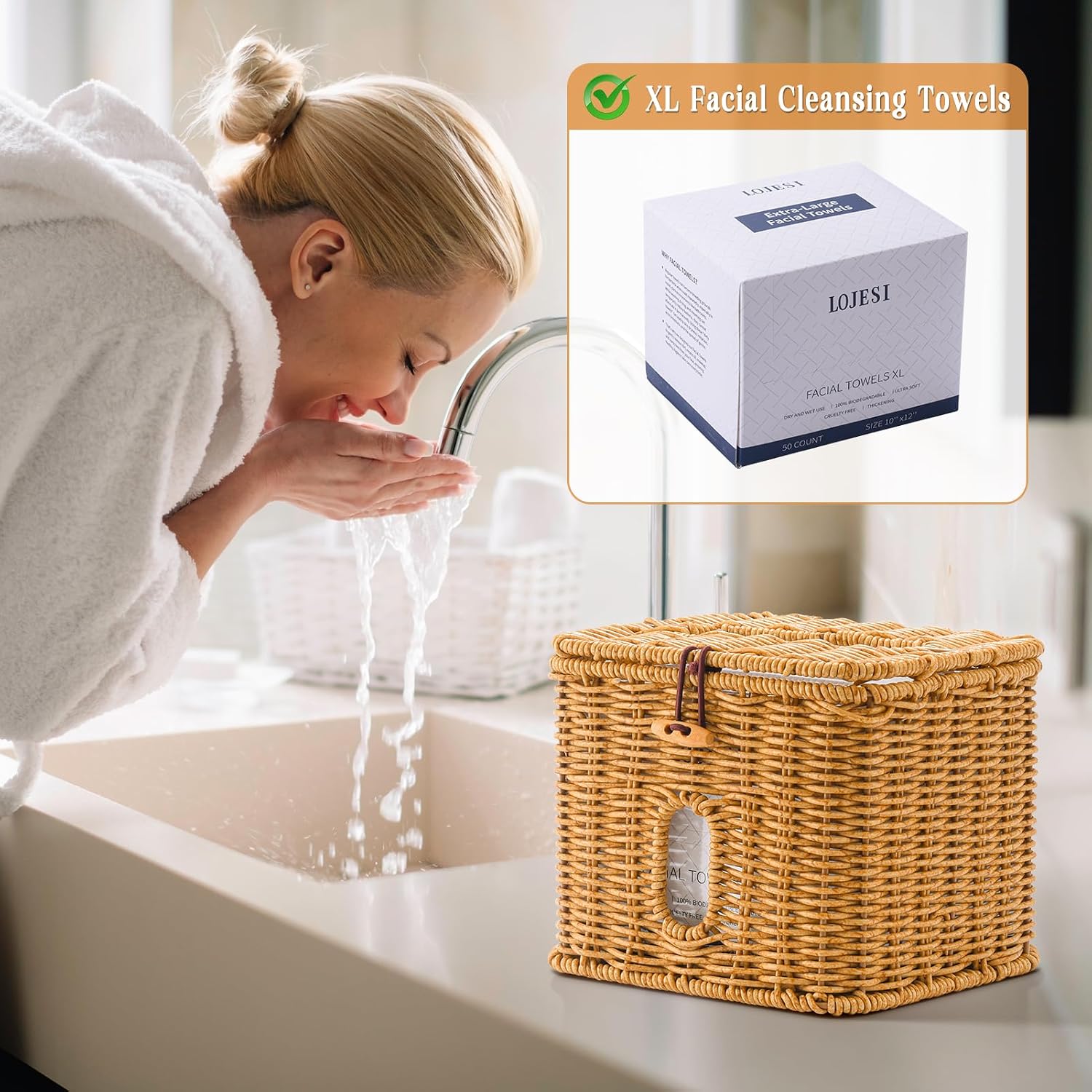 Plastic Rattan Disposable Face Towel Holder / Light Brown