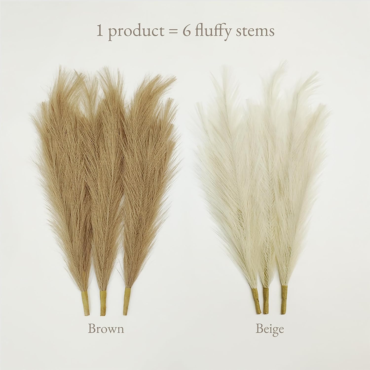 43"/ Faux Tall Fluffy Large Pampas Grass Boho Decor-Floral / Beige & Brown / 3.6 ft / Set of 3