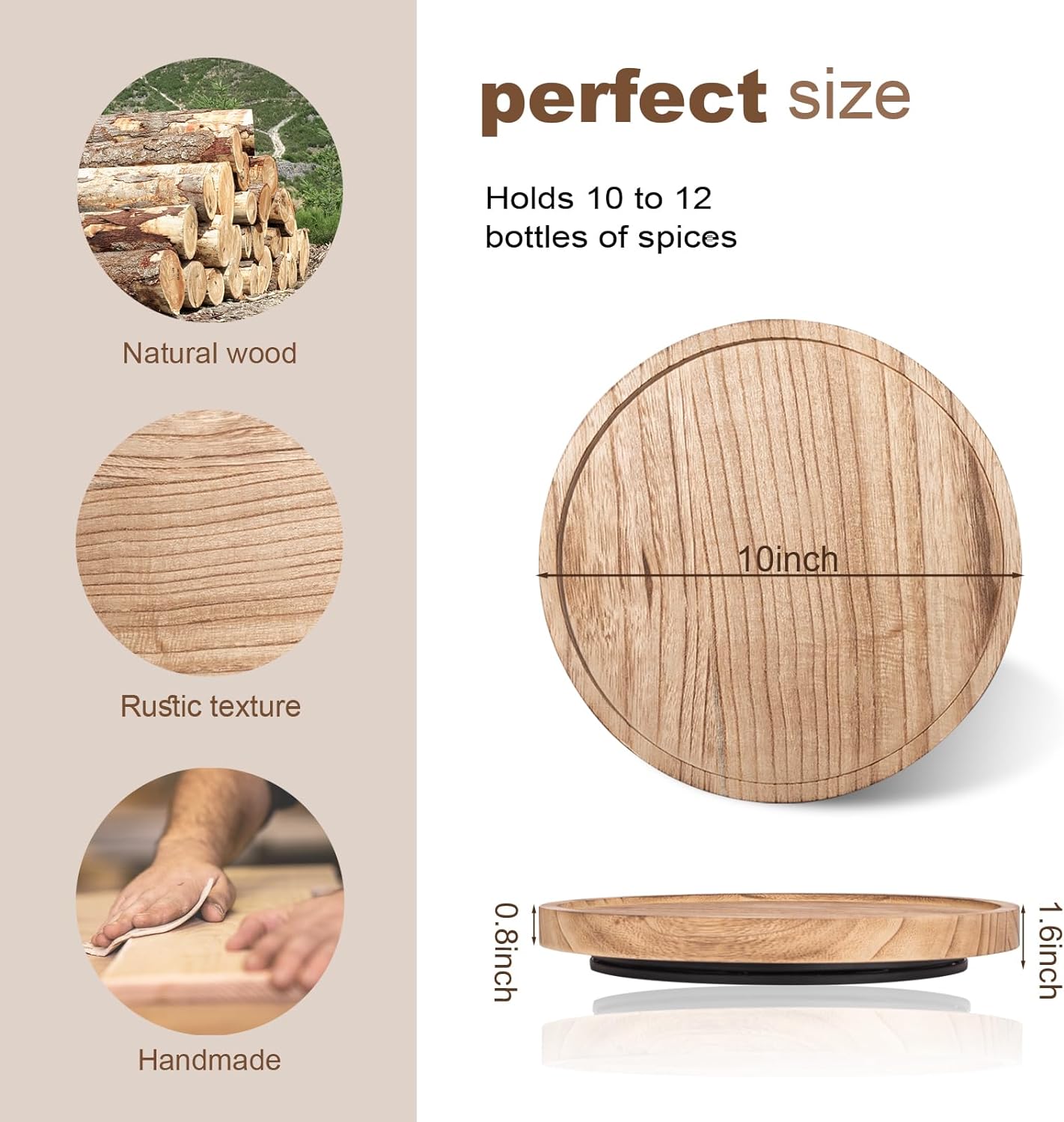 Wood Lazy Susan Organizer Kitchen Turntable for Cabinet Farmhouse Bathroom Decor / Brown / Set of 10