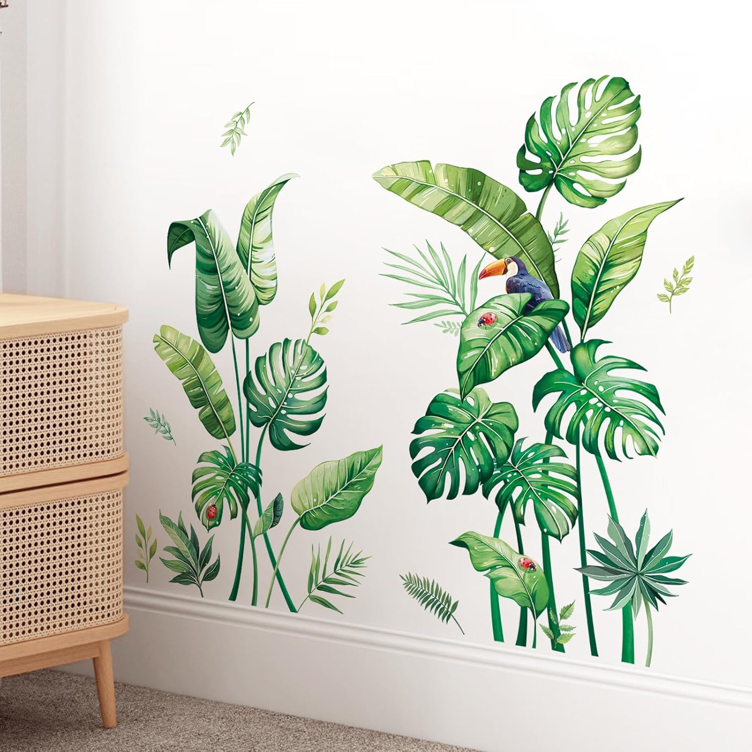 Tropical Palm Leaves Wall Stickers Large Monstera Leaf Wall Decals Green Plants / Green-palm Leaves