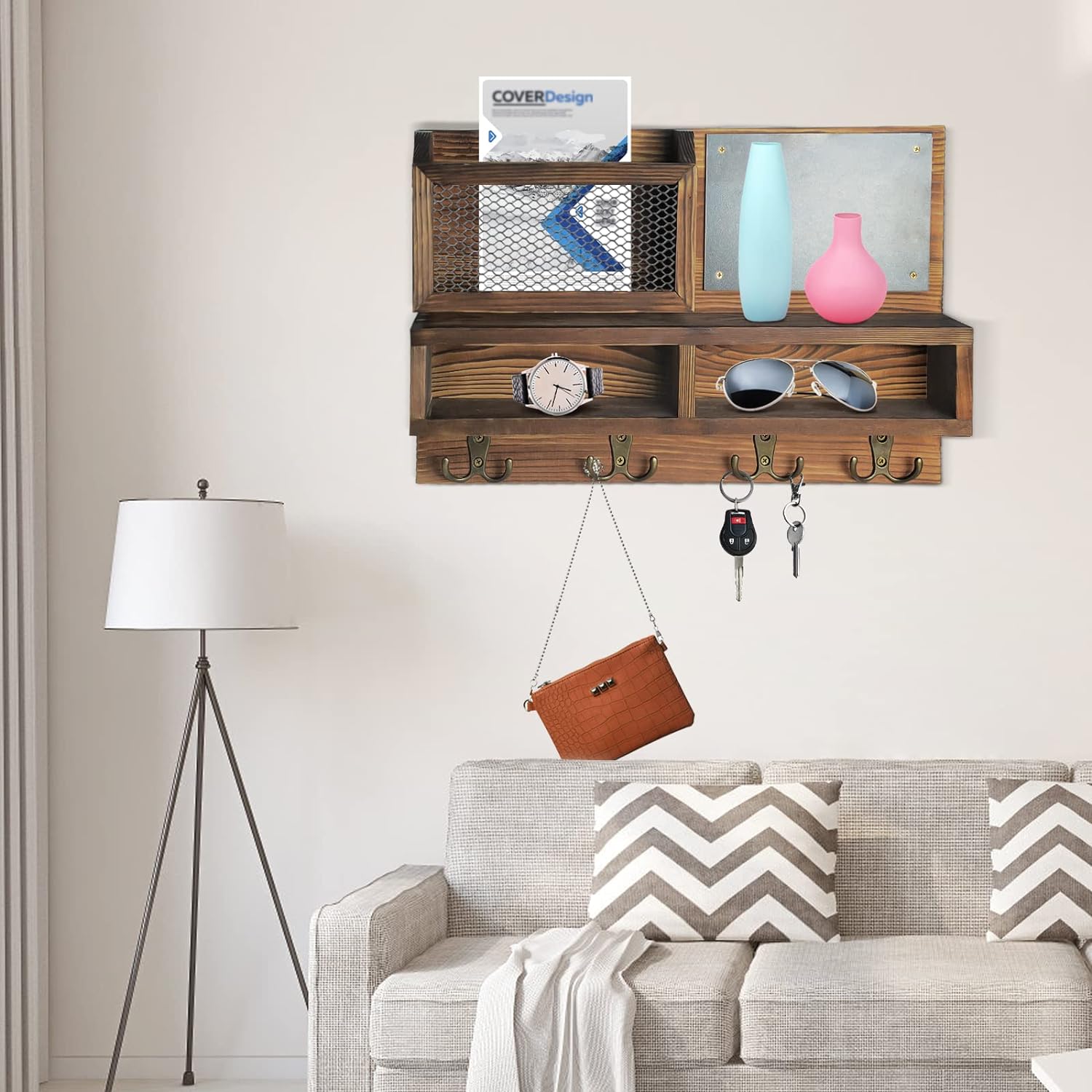 Key Holder / Mail Organizer Wall Mount / Brown