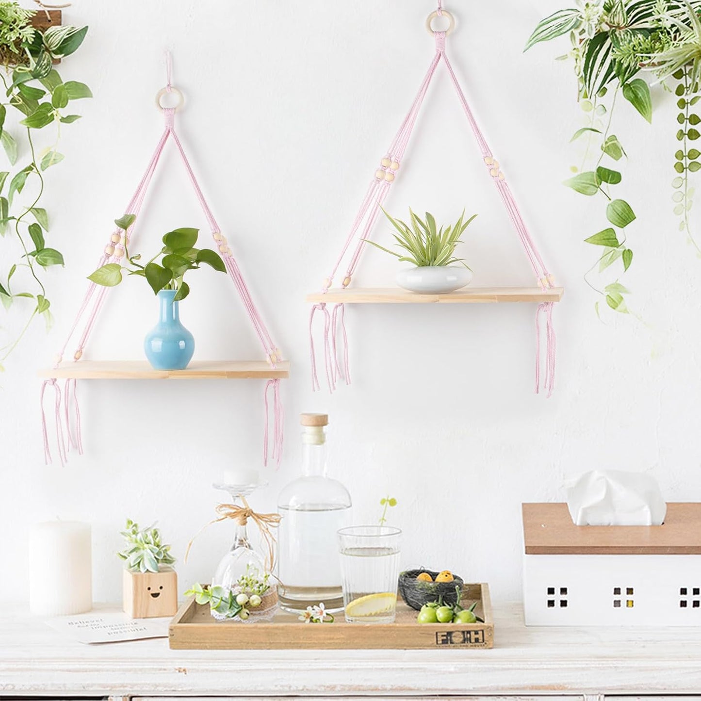 Bohemian Display Floating Shelves / Pink / Set of 2