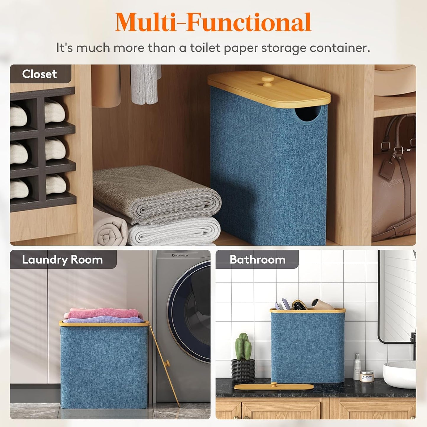 Lifewit Toilet Paper Storage Holder, Extra Large Stand Basket 30L Dark Blue | 12 to 16 Rolls, Extra Large Paper Stand