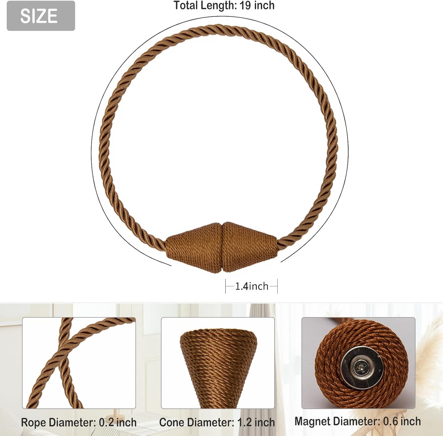 Magnetic Curtain Tiebacks 8 Pack Outdoor Rope Curtain Tie Backs Decorative Window Treatment Holdbacks for Home