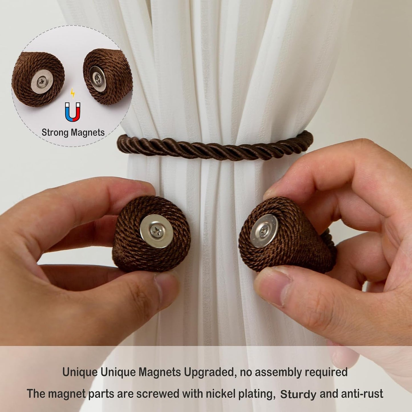 Magnetic Curtain Tiebacks 8 Pack Outdoor Rope Curtain Tie Backs Decorative Window Treatment Holdbacks for Home