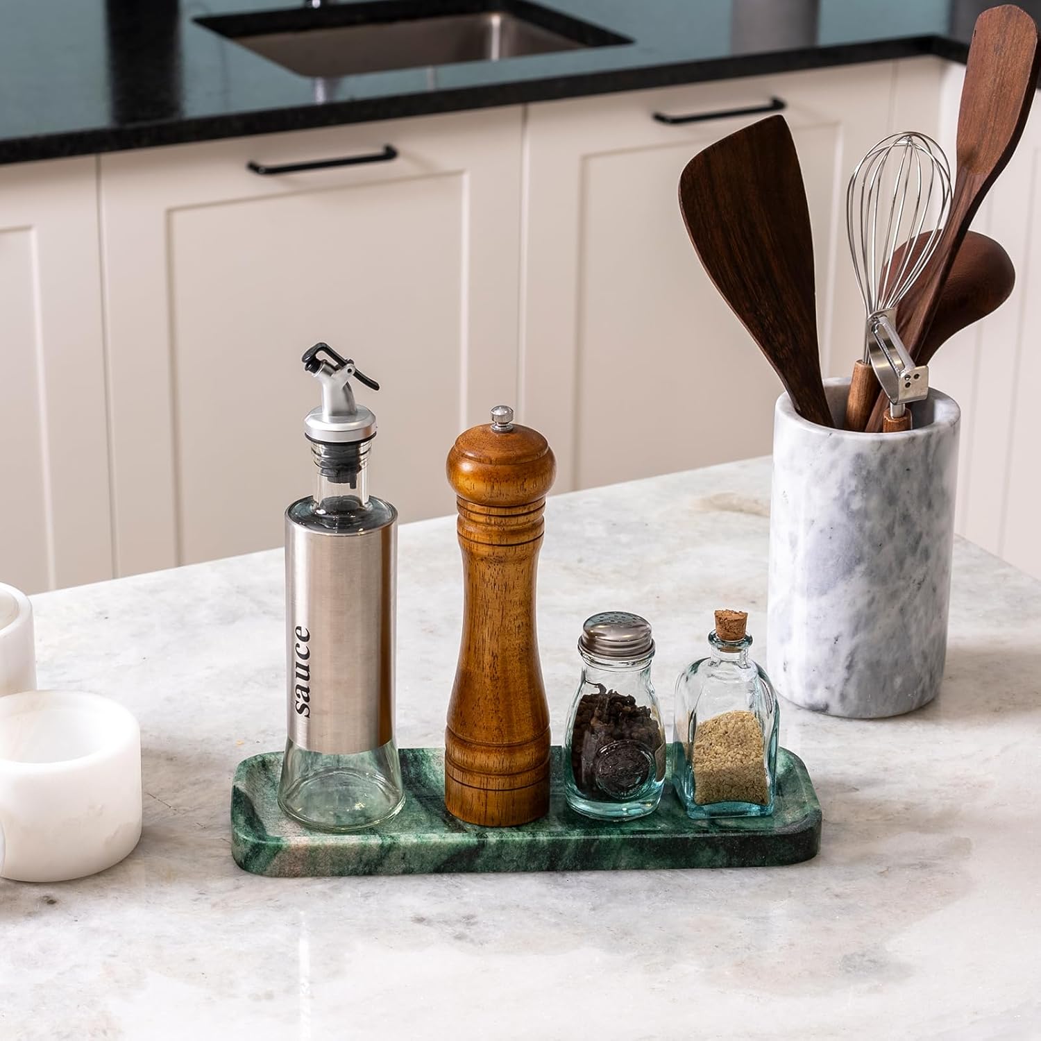 Marble Tray / Stone Vanity Tray / 12 x 4 / Verde Lapponia / Natural