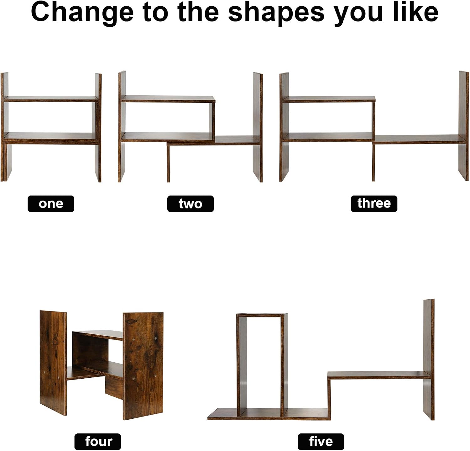 Sorfity Expandable Wood Desktop Bookshelf Desktop Organizer Office Storage Rack Wood Display Shelf, Counter Storage