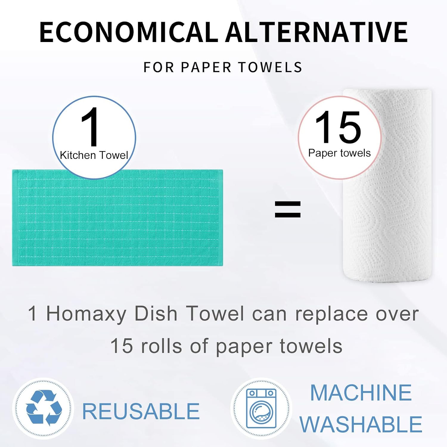 Homaxy 100% Cotton Terry Kitchen Towels, 6 Pack, Turquoise | Ultra Soft and Absorbent Dish Towels for Kitchen, Suitable