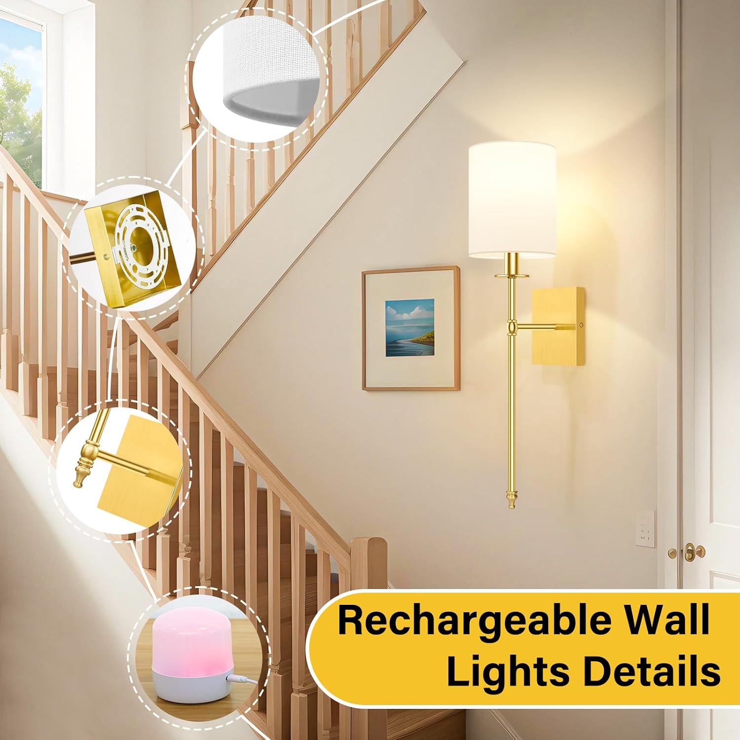 27 Inch Wall Sconces Battery Operated Set of 2, Rechargeable Wireless Wall Sconces Lights with Remote, Not Hardwired