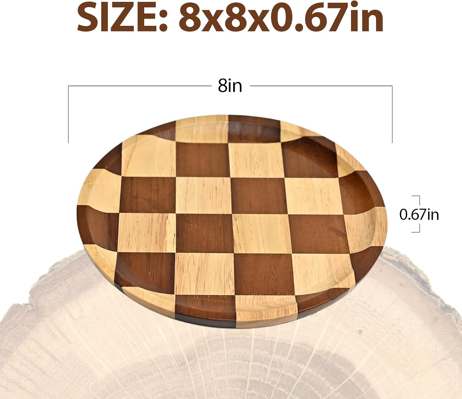 Round Wooden Serving Trays Decorative Candle Plate Holder / 8 Inch / Set of 8
