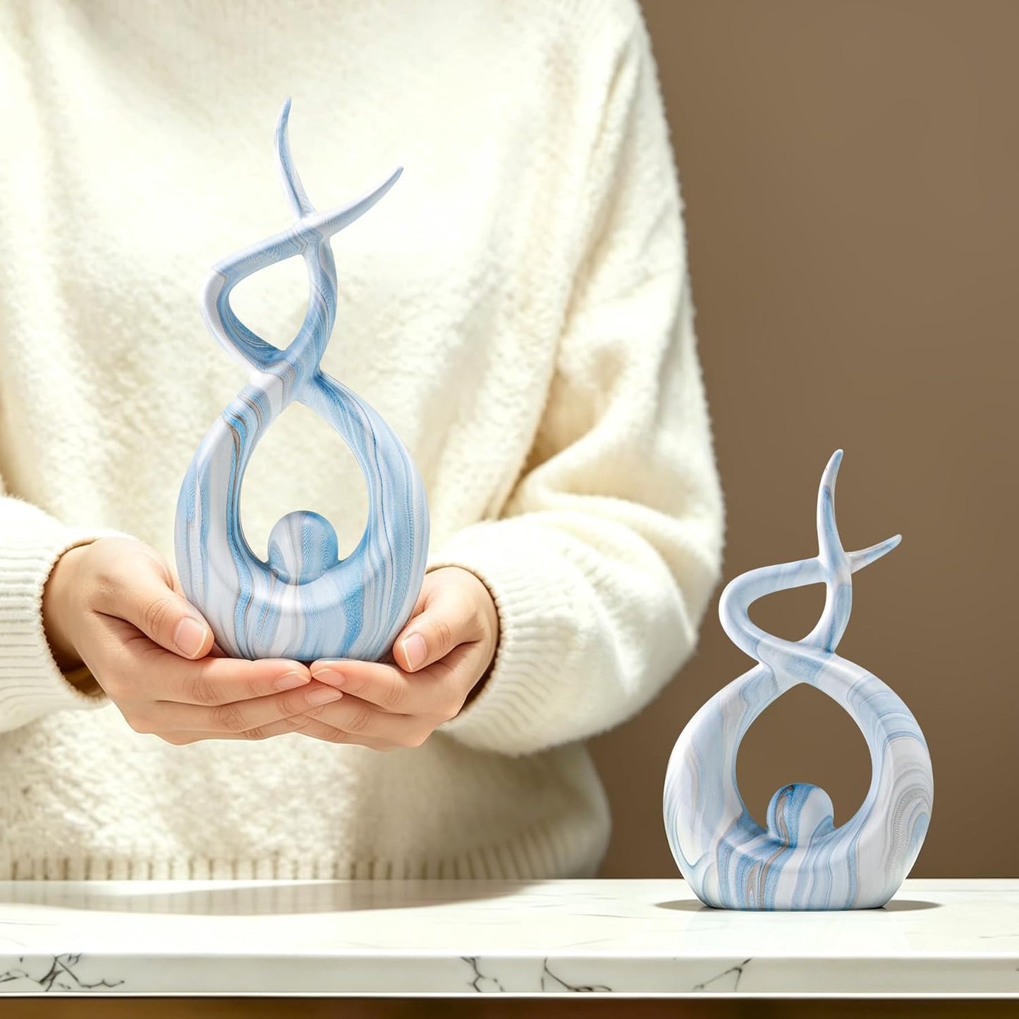 Blue Marble Ceramic Statues / Blue Marble Small Set / Set of 2