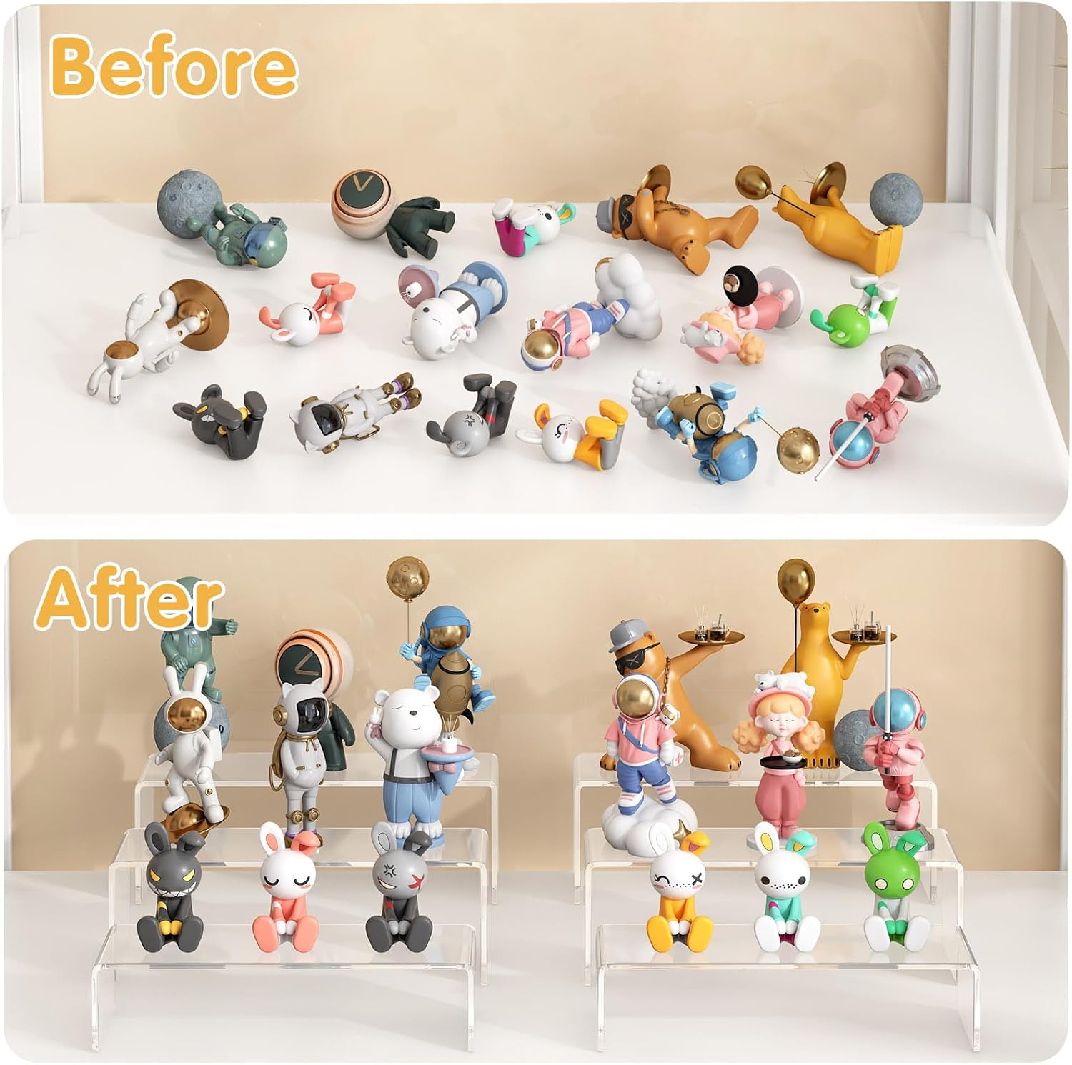 Rectangle Display Stand for Figures / Transparent / Set of 6