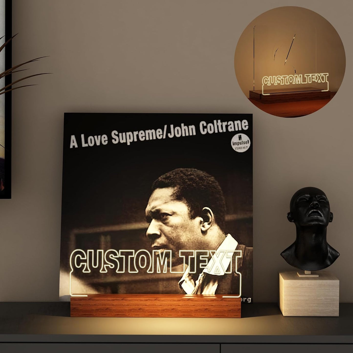 YuanDian Personalised Light up Now Playing Vinyl Record Stand, Now Spinning Record Stand, Wooden Acrylic Holder for