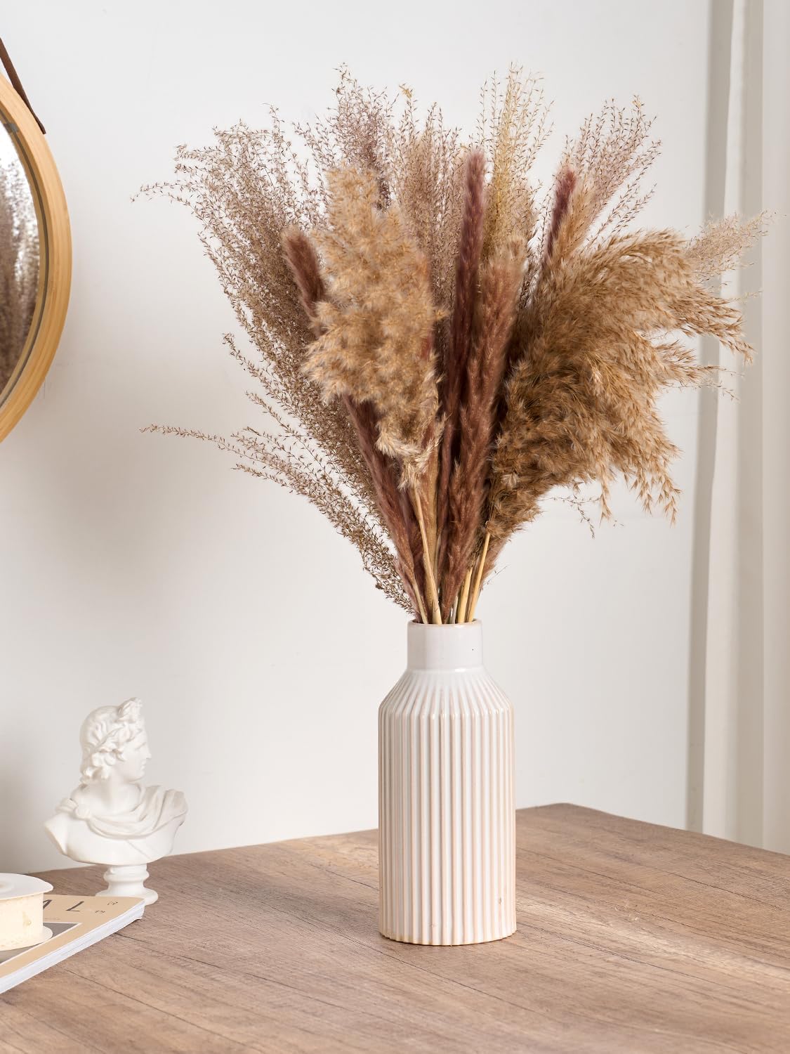 Beige Ceramic Vase / 1 White Beige / 8 Inch