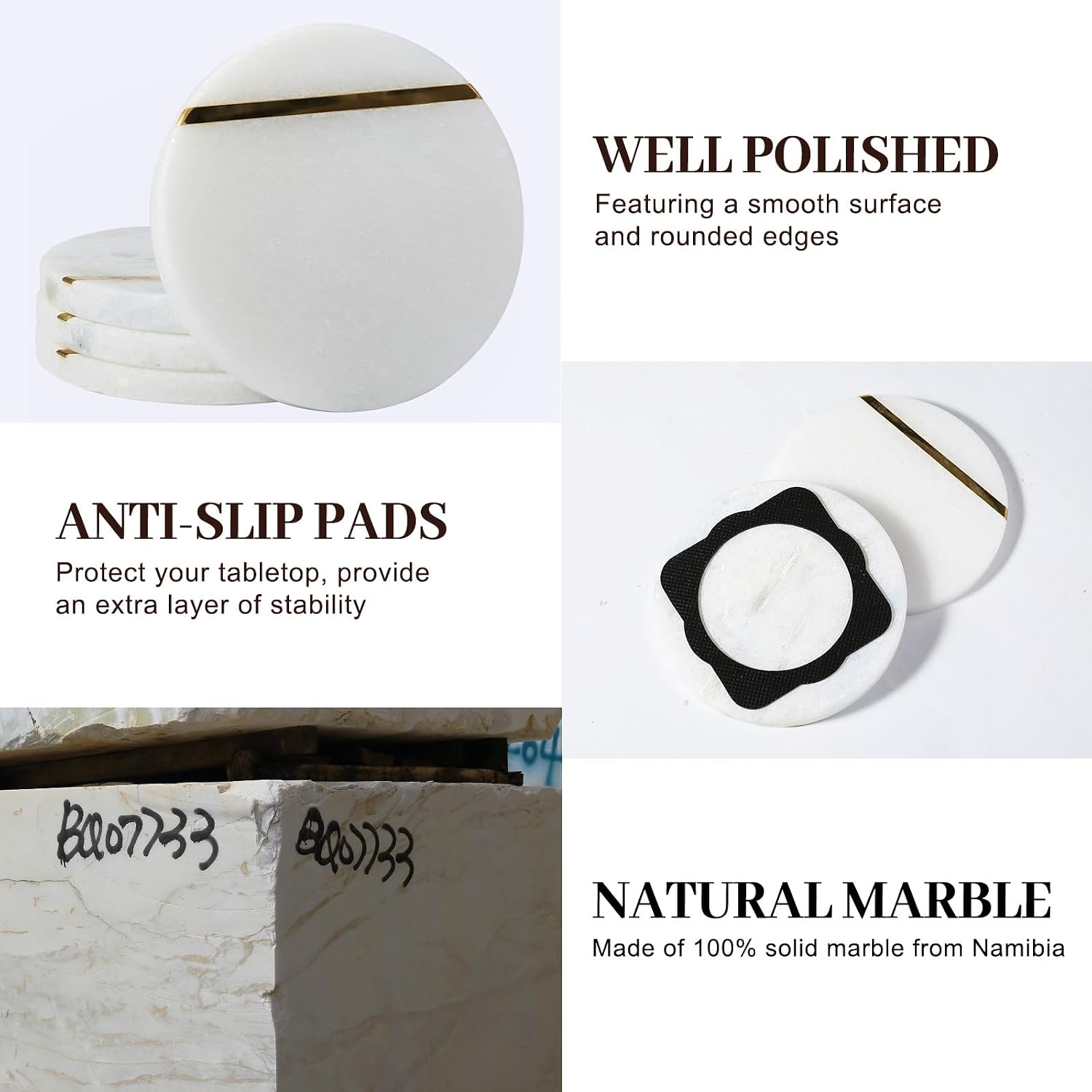 4" Stone Coaster for Drinks Coffee / White&gold / Set of 4