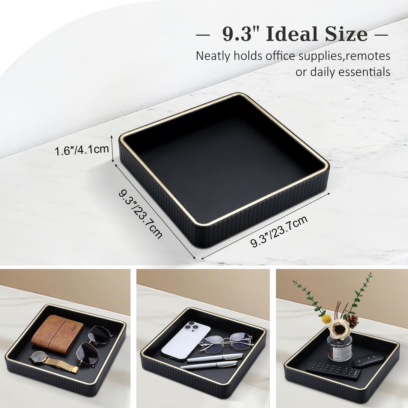 Leather Valet Tray Nightstand Organizer / Black