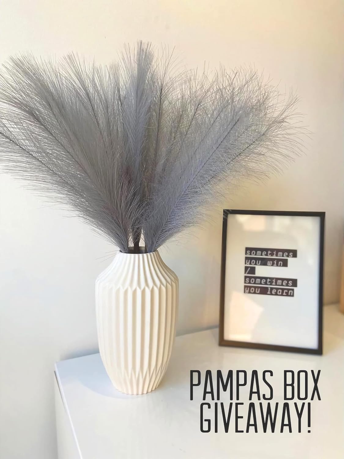 7 Branches / Faux Pampas Grass / Grey / 24 Inch / Set of 7