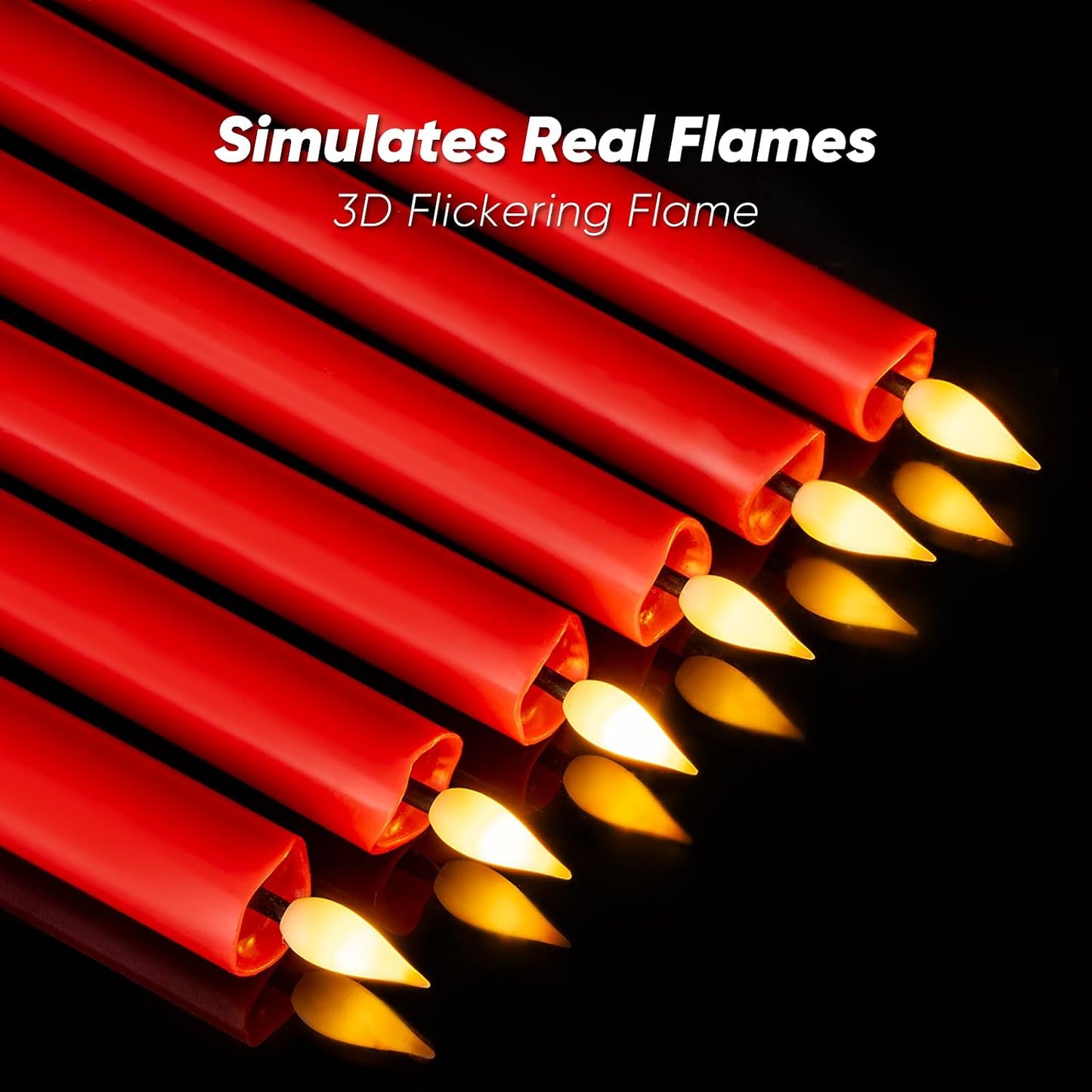 Homemory 6 Pcs Real Wax LED Red Flameless Taper Candles with Remote Timer, 9.6 Inches Fake Candlesticks, Dripless