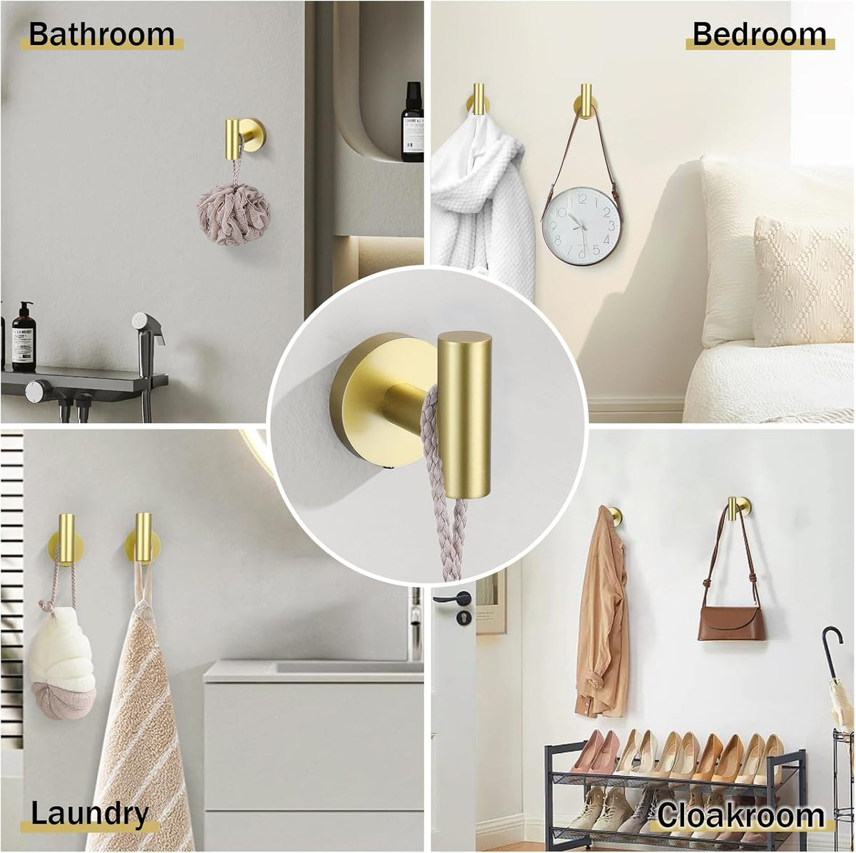5 Pieces Brushed Gold Bathroom Hardware Accessories Set SUS304 Stainless Steel Gold Towel Bar Holder Set, 23.6Inch