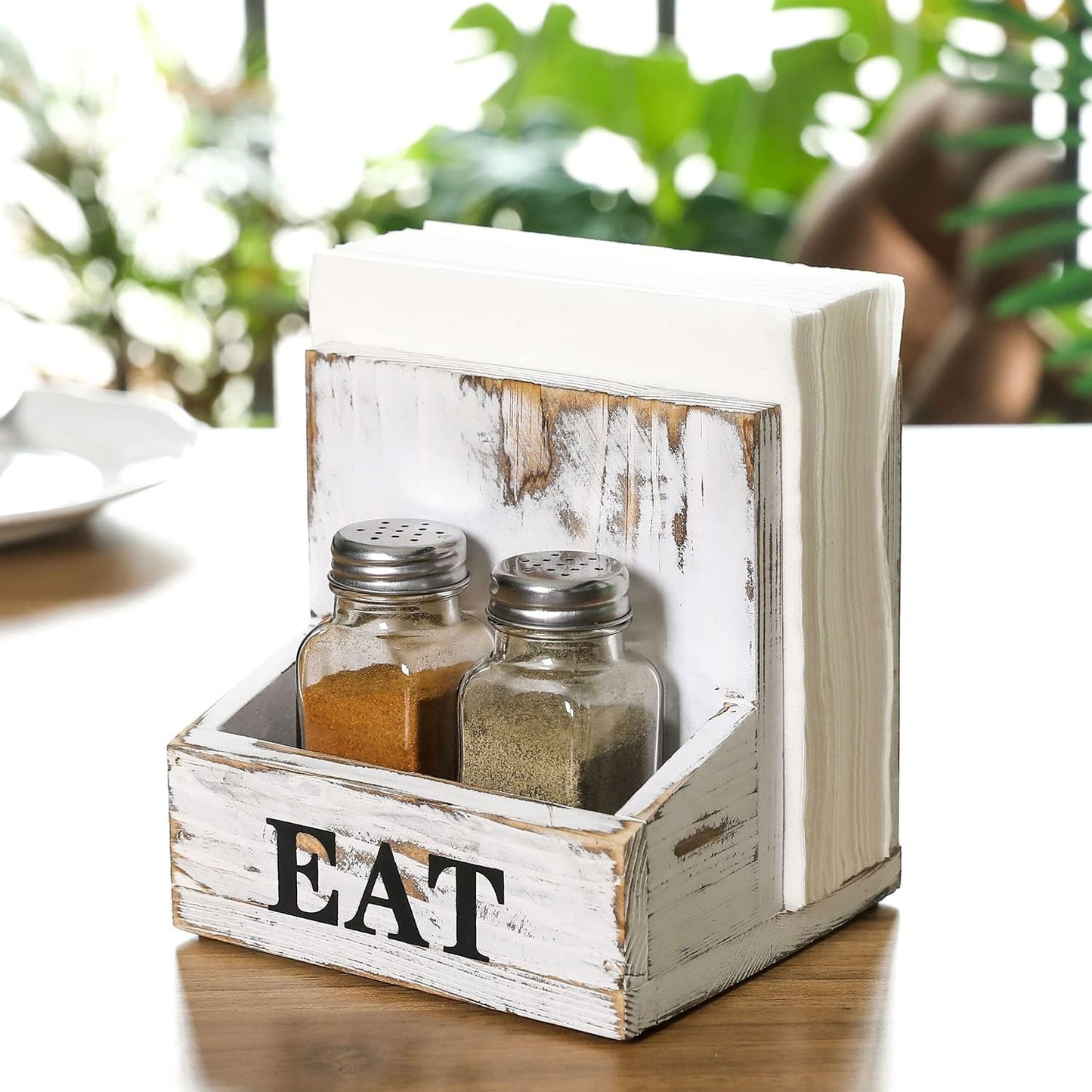Wood Napkin Holder / Whitewashed / Black