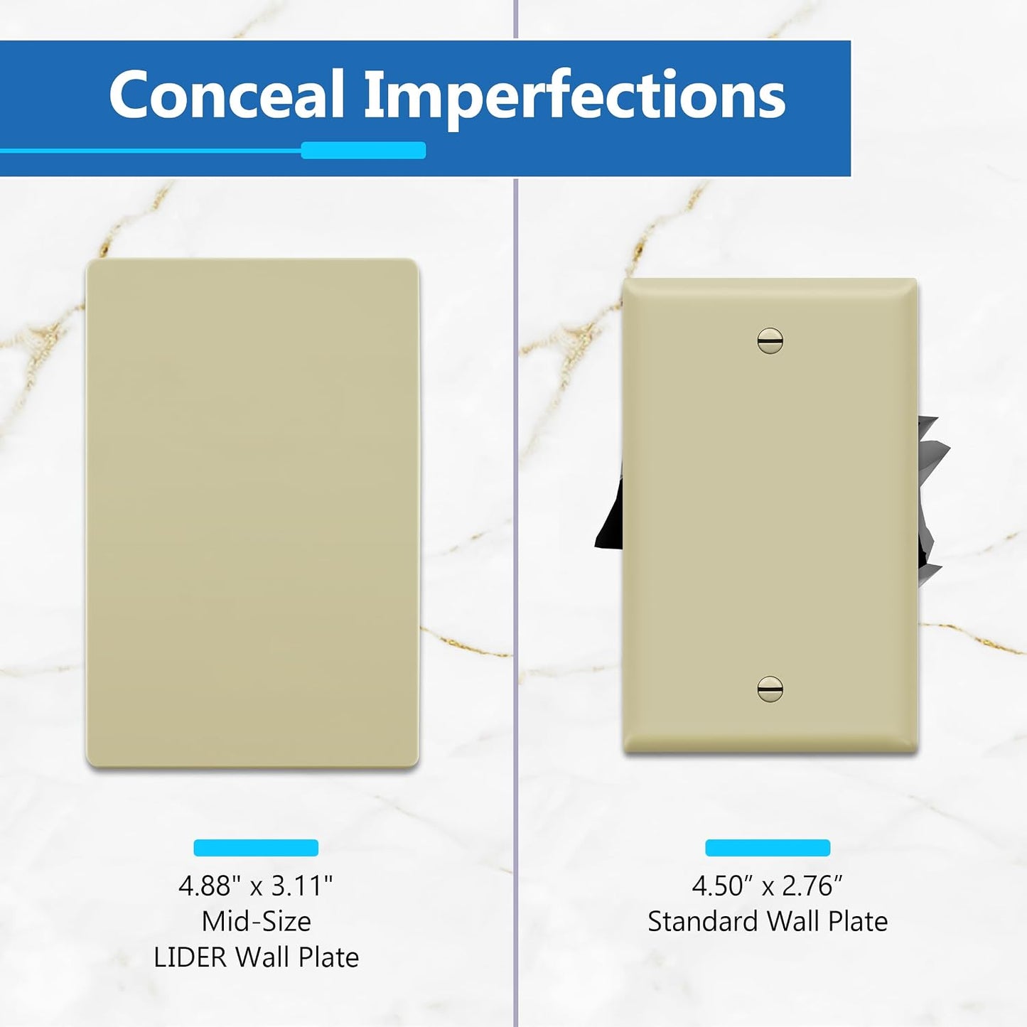 LIDER Blank Wall Plate, Screwless Design, 1-Gang, Matte Ivory, 10-Pack | Temperature And Impact Resistant, Midsize