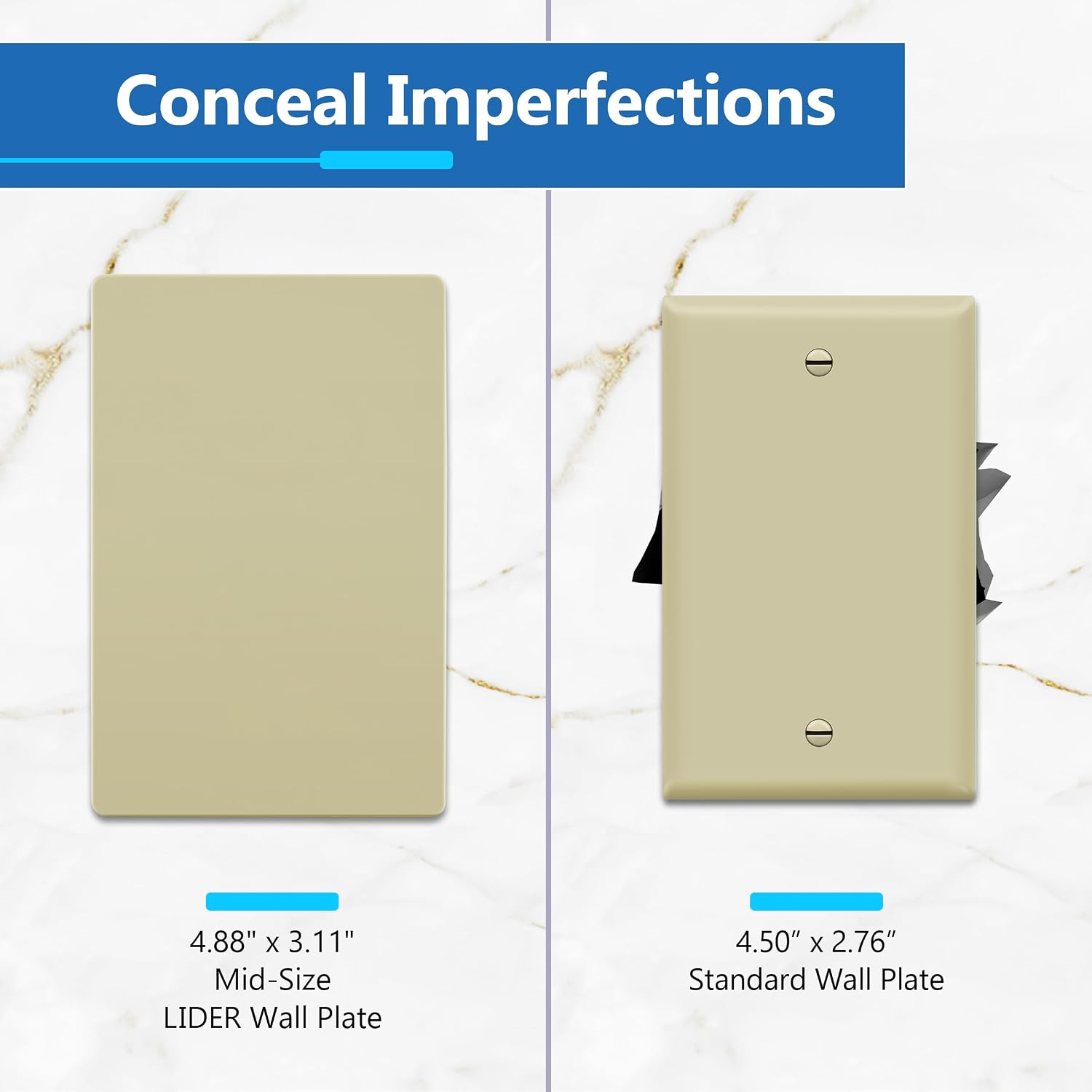 LIDER Blank Wall Plate, Screwless Design, 1-Gang, Matte Ivory, 10-Pack | Temperature And Impact Resistant, Midsize