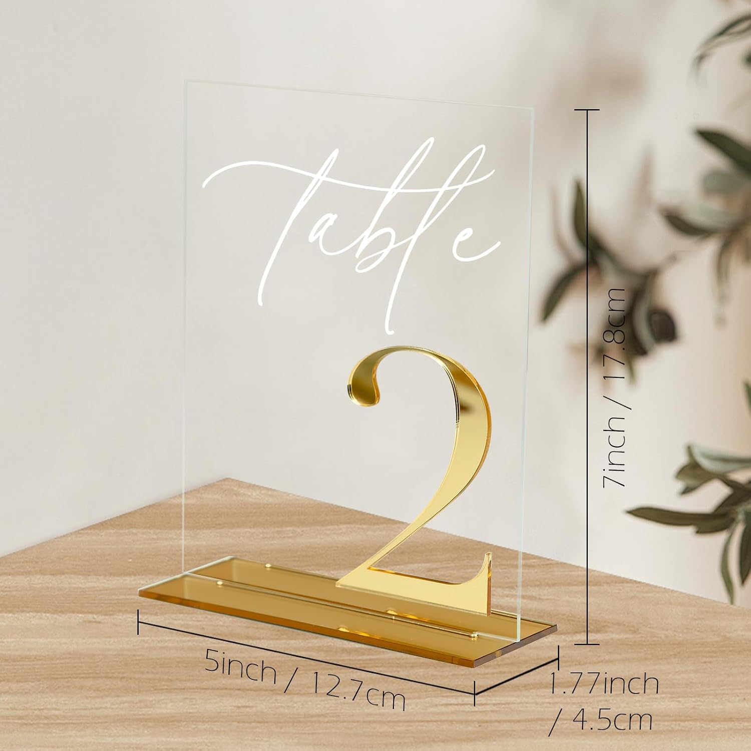 Acrylic Wedding Table Numbers 1-20 with Stands, 5"x7" Clear Acrylic Signs with 3D Gold Mirror Numbers, Clear and Gold