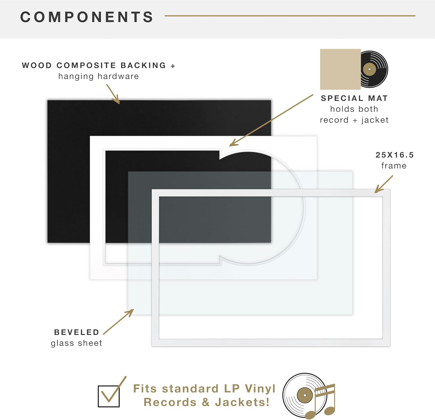 MCS Double Matted Record Album Frame, 16.5x25, White | Double Matted Frame Displays Vinyl LP Record And Jacket For