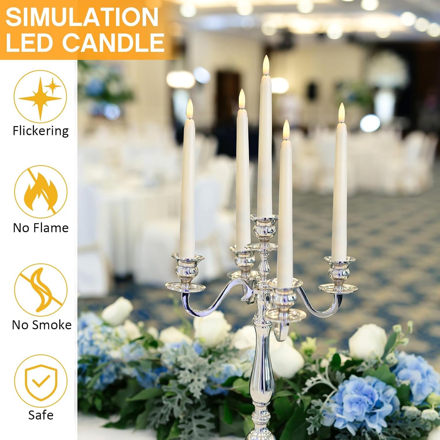 50 Pcs Flameless Ivory Taper Candles Bulk Flickering LED Candles Taper Warm White Light LED Candlesticks for Christmas