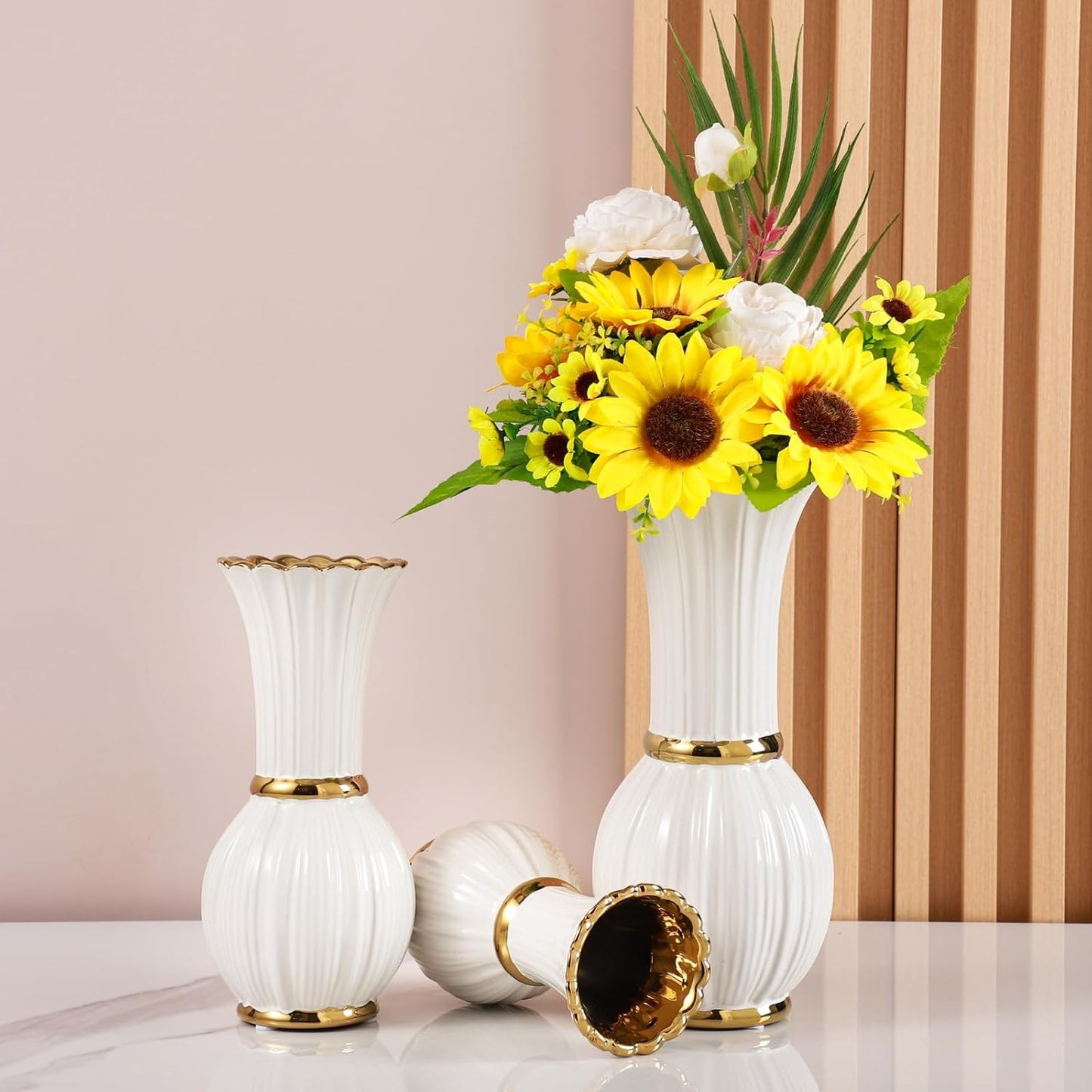 Gold Ceramic Vase / Small / White / 7 Inch