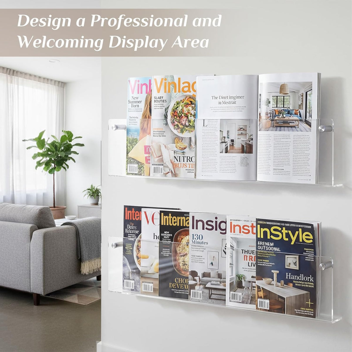 4 Pack Clear Acrylic Magazine Holder Brochure Holder Wall Mount Hanging Bookshelf Literature Storage Rack for Document