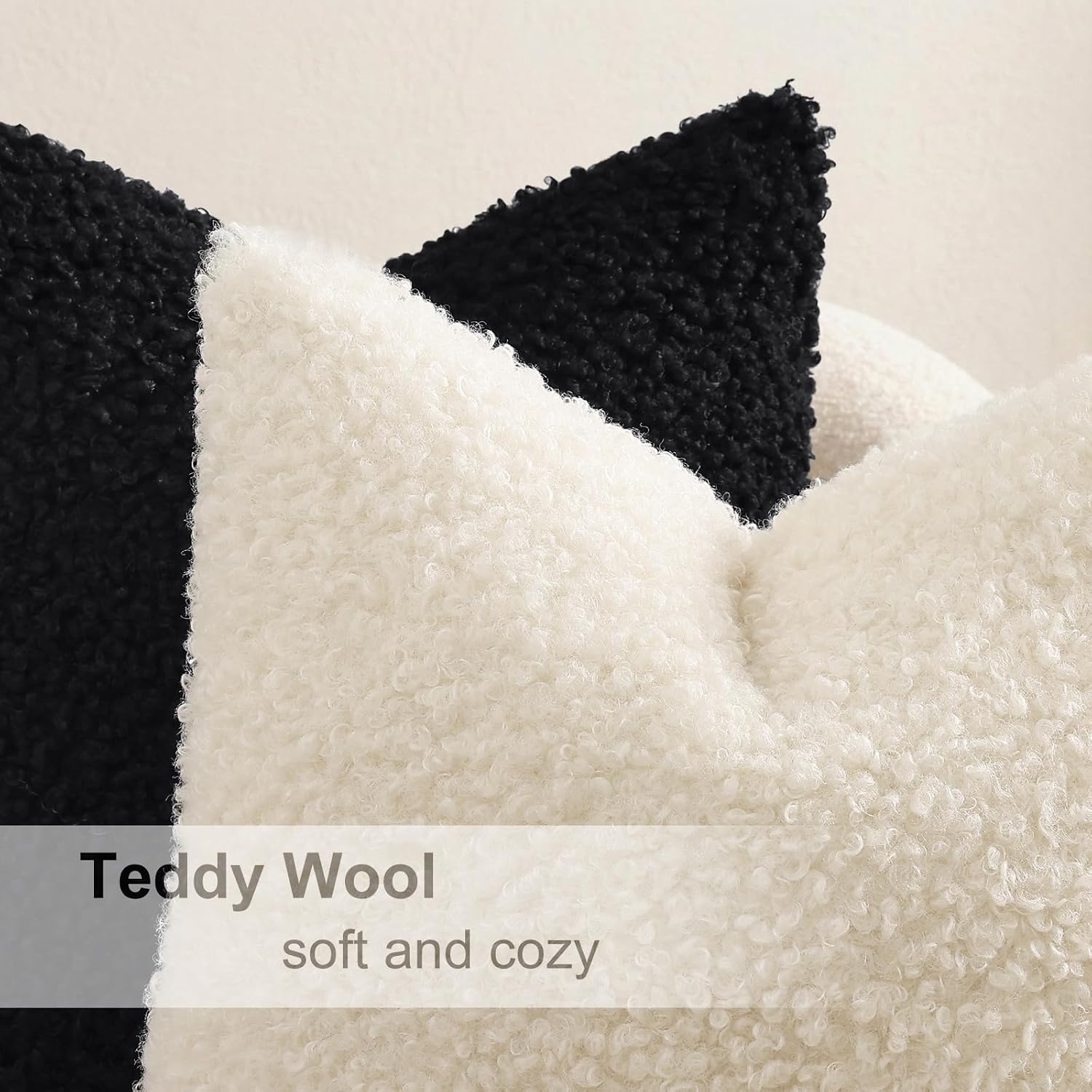 Faux Fur Decorative Sherpa Pillow Covers Fuzzy Accent Soft / Black / 18 x 18 / Set of 2