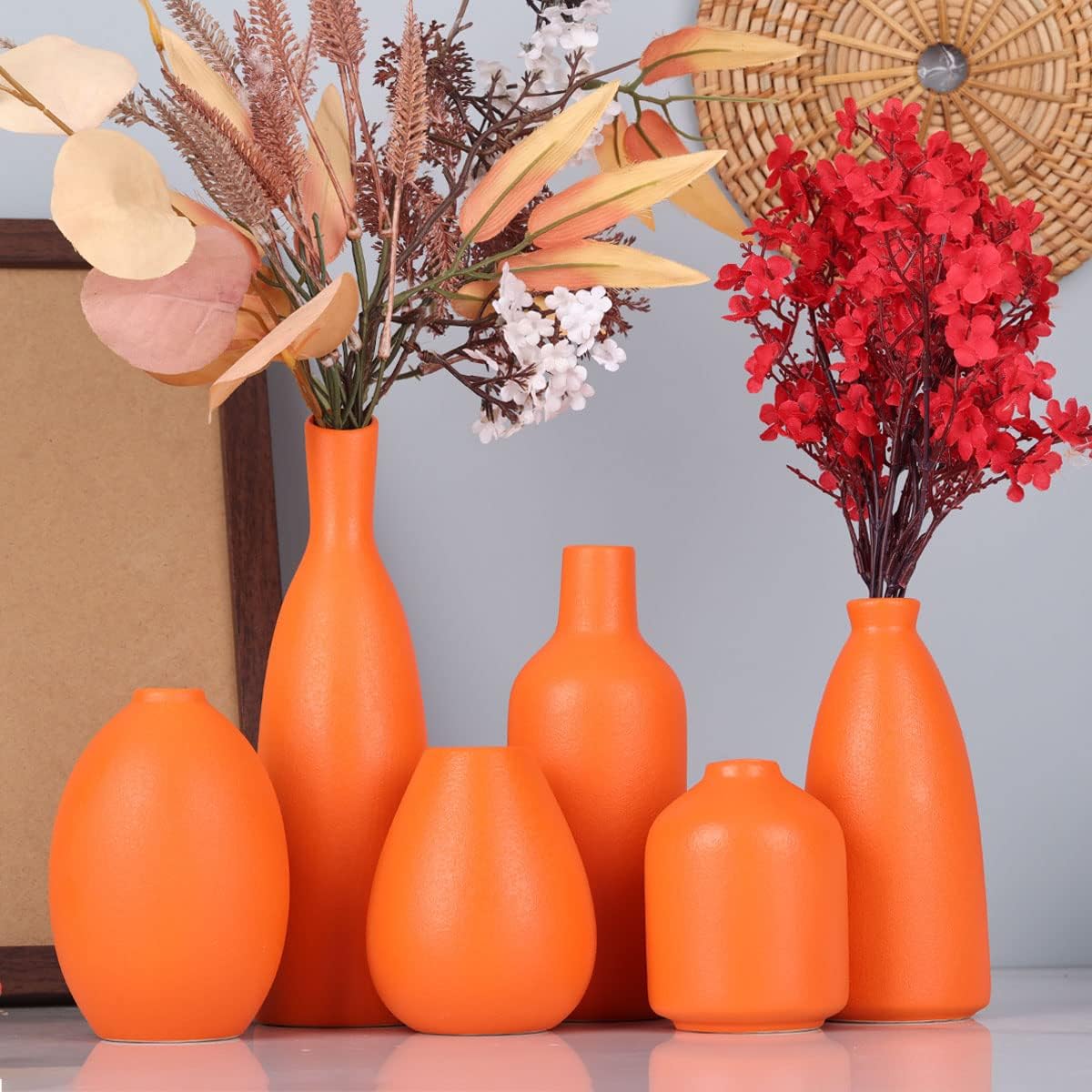 Orange Ceramic Bud Vases / Orange Set / Set of 6