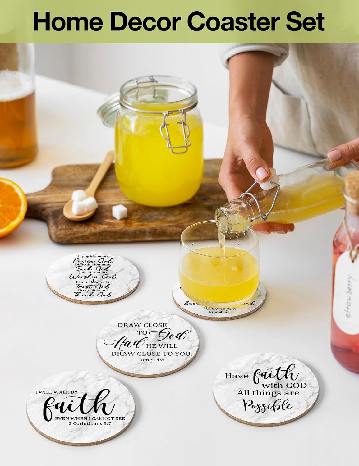 Cork Backing & Holder / Bible Coasters / Set of 6